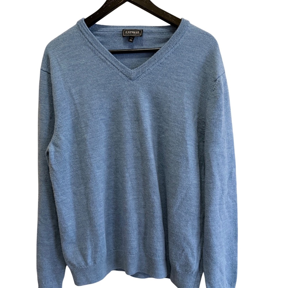 Express Merino Wool Sweater XXL Blue V Neck Lightweight  Pullover